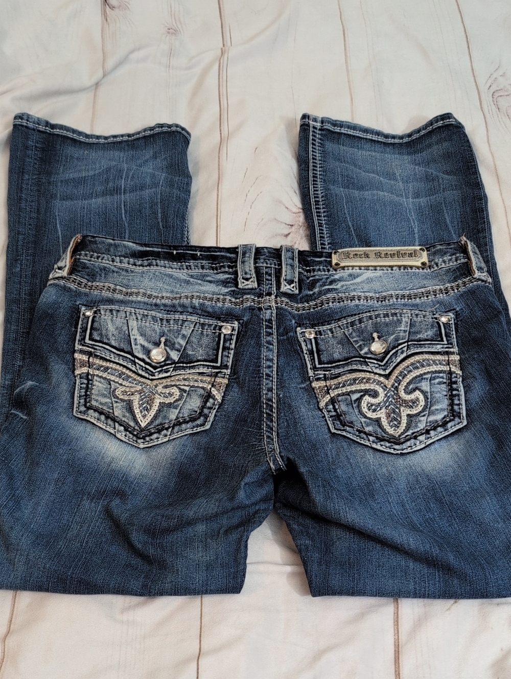 Rock Revival Cesena Easy Boot Jeans Women's Size 31 Blue Bootcut Fleur De Lis - Picture 3 of 9